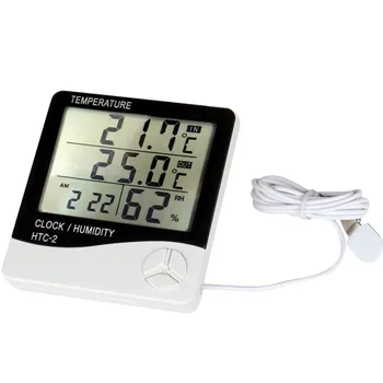 

Electronic Thermometer Hygrometer Digital Temperature Humidity Monitor Ultra-thin Alarm Clock Indoor Outdoor With Probe