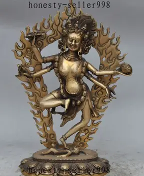 

Christmas 12"Tibet Buddhism fane Brass Joss Vajra 4 arm Make clear Bulmo god buddha Statue Halloween