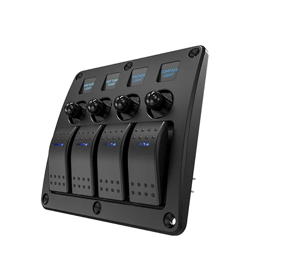 Multi-Colored 4-Gang LED Rocker Switch Panel for Vehicles and Marine Applications