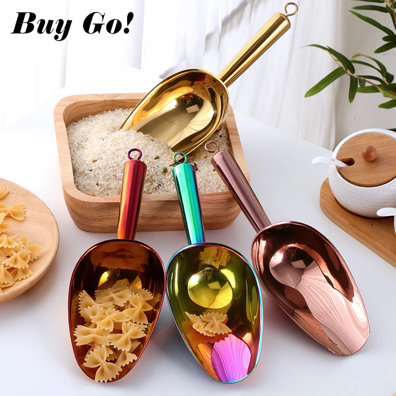 1/2PCS 9.8inch Stainless Steel Gold Ice Scraper Dry Food Flour Candy Bin Spice Scoop Buffet Shovel Wedding Bar Kitchen Tools | Дом и сад