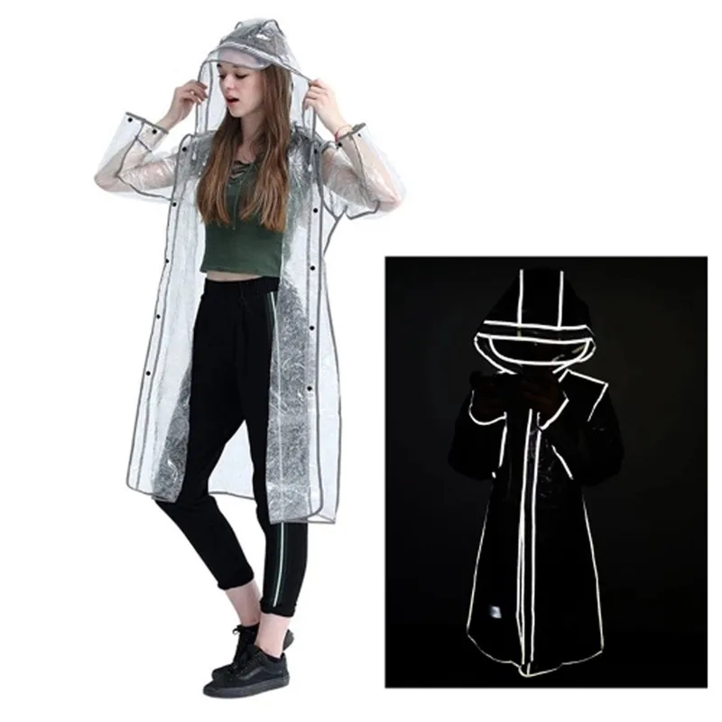 

Women Waterproof Hooded Raincoat Reflective Lightweight Transparent Raincoat