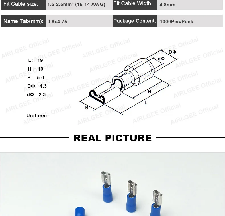 FDD2-187 4.8 milímetros Pré-Isolado Feminino Spade Crimp