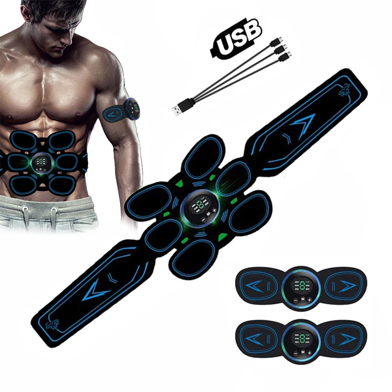 

EMS Abdominal Muscle Stimulator ABS Trainer USB LCD Display Fitness Equipment Electric Weight Loss Stickers Body Slimming Belt