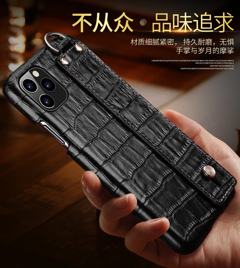 Чехол для iphone 11 pro, роскошный чехол из натуральной кожи с крокодиловым принтом, кронштейн для iphone 11 pro, максимальный чехол xr xs max, наручный чехол
