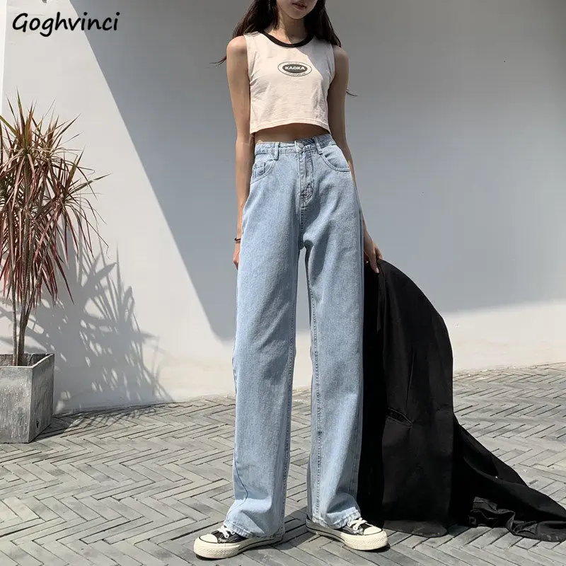 Vaqueros de Denim de longitud completa Ins alta cintura moda de calle Sexy Cool-Encuentro de pantalones con botones Mujer Casual de moda estilo coreano