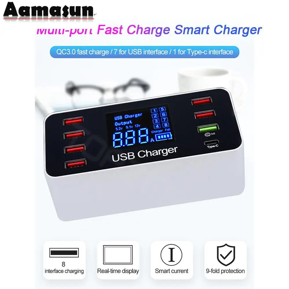 

Quick Charge 3.0 Fast Charger Adapter 8 USB Charger Station Type C Phone Charger for IPhone Xiaomi Samsung Cute Portable Charger