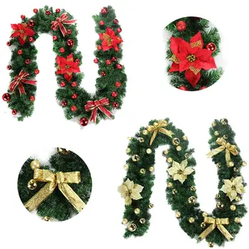 

2.7M Christmas Garland Fireplace Stairs Gold Baubles Flowers Xmas Tree Decor