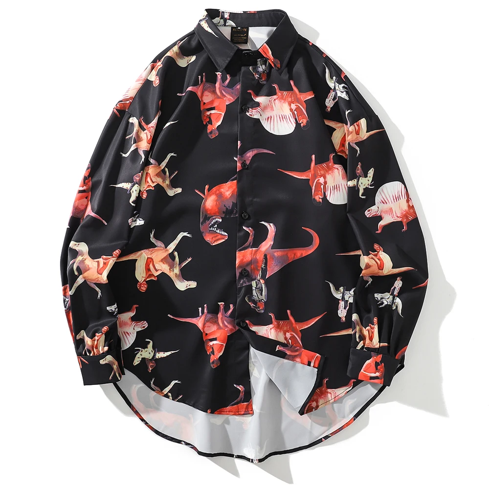 OSCN7 Casual Printed Long Sleeve Shirt Men High High Streetwear Fall Women Shirt Retro Shirts Harujuku Mens Shirt 3879