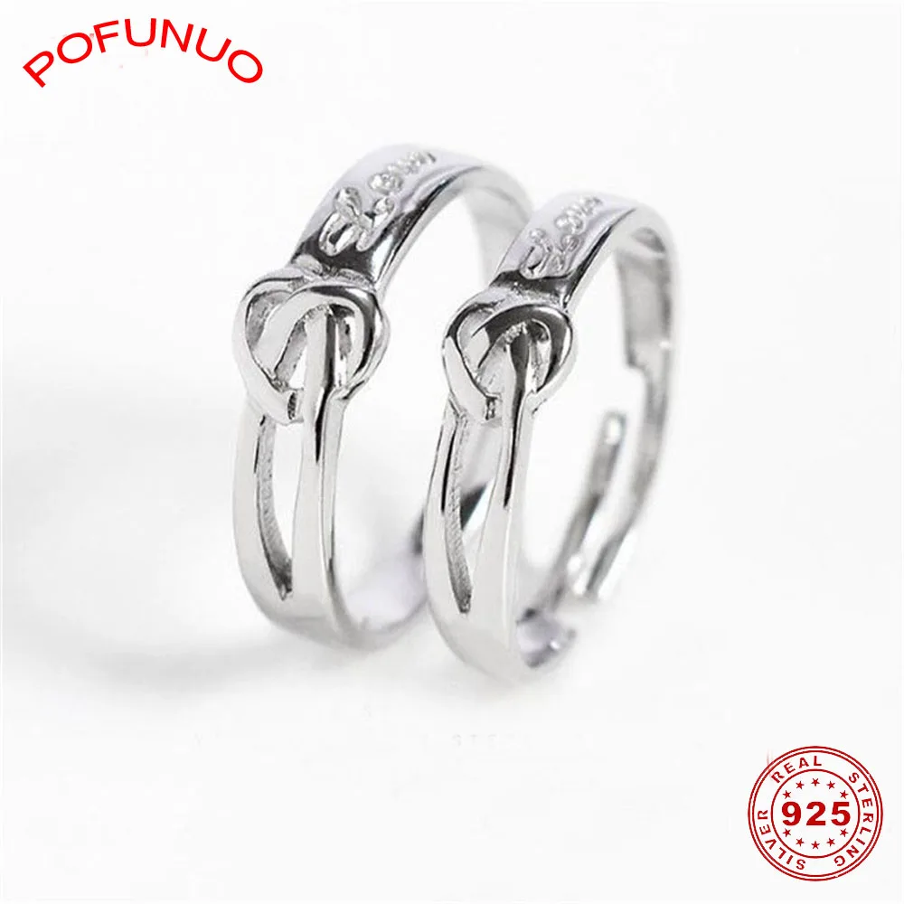 POFUNUO 925 пробы серебряные геометрические кольца для влюбленных мужчин женщин