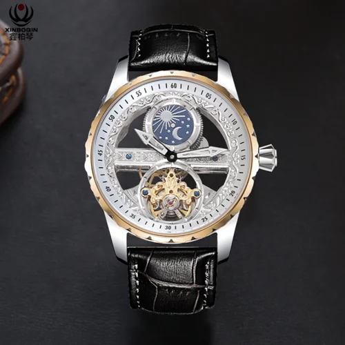 Полностью автоматический механизм полые мужские tourbillon из нержавеющей стали водонепроницаемые подарочные часы - Цвет: 12