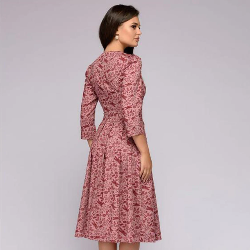 Осеннее и зимнее женское платье с длинными рукавами в стиле ретро, приталенное платье с цветочным принтом, вечерние разноцветные элегантные платья с принтом