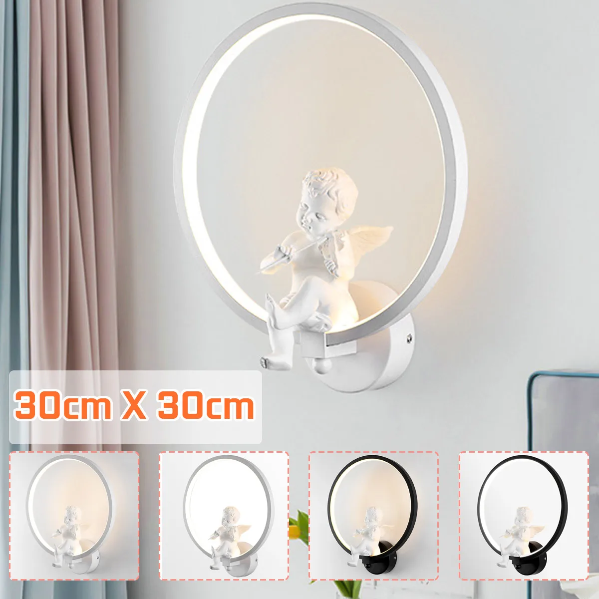 

Nordic Style 30cm Wall Lamps Indoor Black White hallway stairs wall study LED lamps with angel Violin Home Wall Decoration 30cm