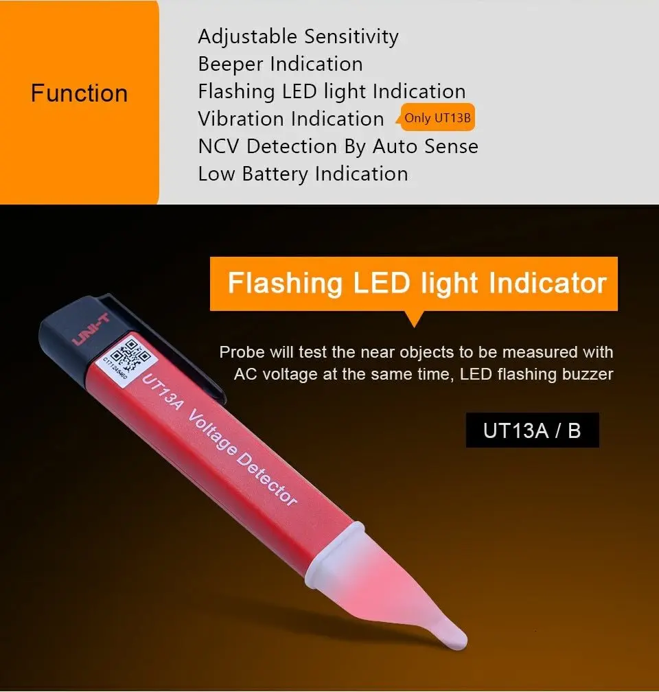 UNI-T UT13B детекторы напряжения переменного тока Регулируемая чувствительность напряжение переменного тока 50-1000 В Бесконтактный Электрический тестовый карандаш