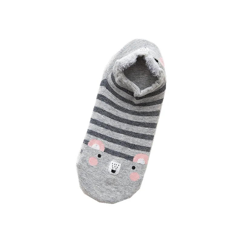 Новые весенне-летние женские неглубокие невидимые носки-тапочки, Хлопковые женские носки-башмачки с рисунком кота, нескользящие носки - Цвет: Gray Striped Bear