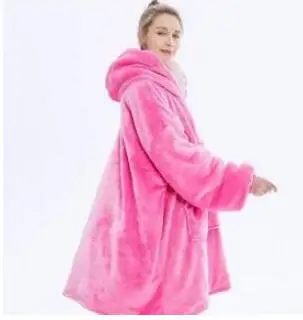 Зимнее плотное удобное одеяло, толстовка, однотонное теплое одеяло с капюшоном для взрослых и детей, флисовое утяжеленное одеяло для путешествий - Цвет: dark pink