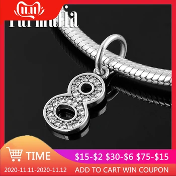 

New 925 Sterling Silver Pendant Luckly Number 8 Clear Zirocn Beads for Fine Jewelry Making Fit Original European Charm Bracelets