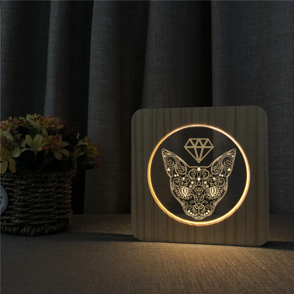 

Queen Cat 3D LED Arylic Wooden Night Lamp Table Light Switch Control Carving Lamp for Friends Fan's Gift Dropshipping