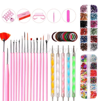 

Nail Art Brush Cuticle Pusher Dotting Painting Pen Picker Rhinestones Decoration Manicure Care Salon Tool Set Drop Shipping