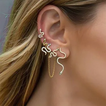 

1Set Punk Antique Animal Rhinestone Snake Earrings Crazy Snake Stud Earrings Personality Statement Earrings Party Jewelry E519