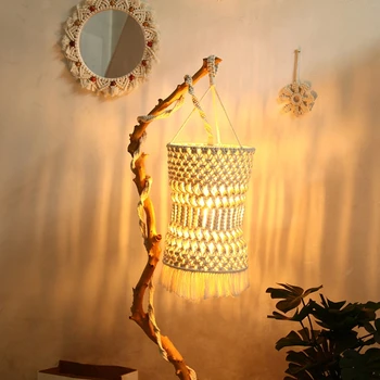

Hand-knitted Woven Lamp Shade Ceiling Light Cover Macrame Tapestry Tassel Decor