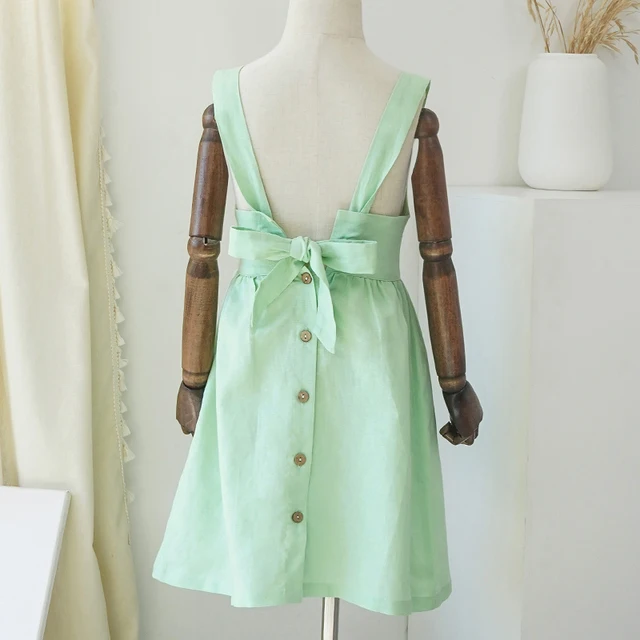 Girls' Cotton And Linen Sleeveless Suspender Dress With Adjustable Shoulder  Straps Summer New Casual Pocket Kids Dresses TZ77