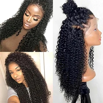 

Fantasy Beauty Black Loose Curly Synthetic Lace Front Wig Heat Resistant Half Hand Tied Front Free Style Wigs With Baby Hair