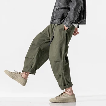 

New Male Streetstyle Ankle-length Elastic Waist Belt Retro Fashion Pant Trousers Men Folds Casual Loose Harem Cargo Pants