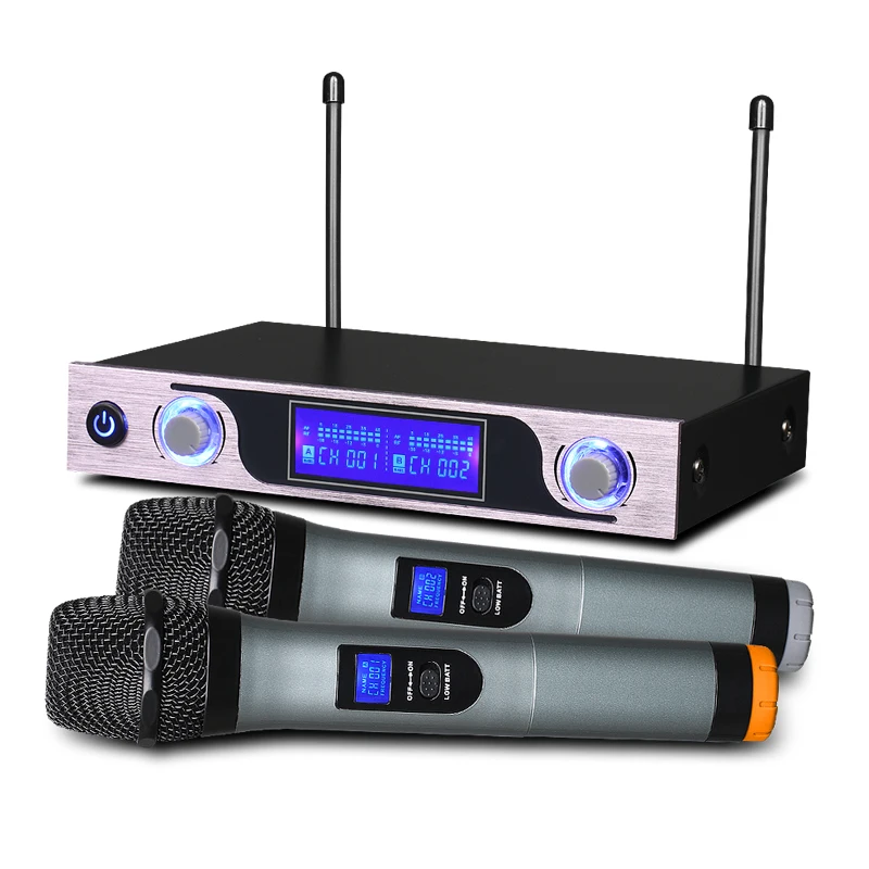 Дешевый беспроводной микрофон UHF с ЖК дисплеем двойной MU 589 для студийной записи