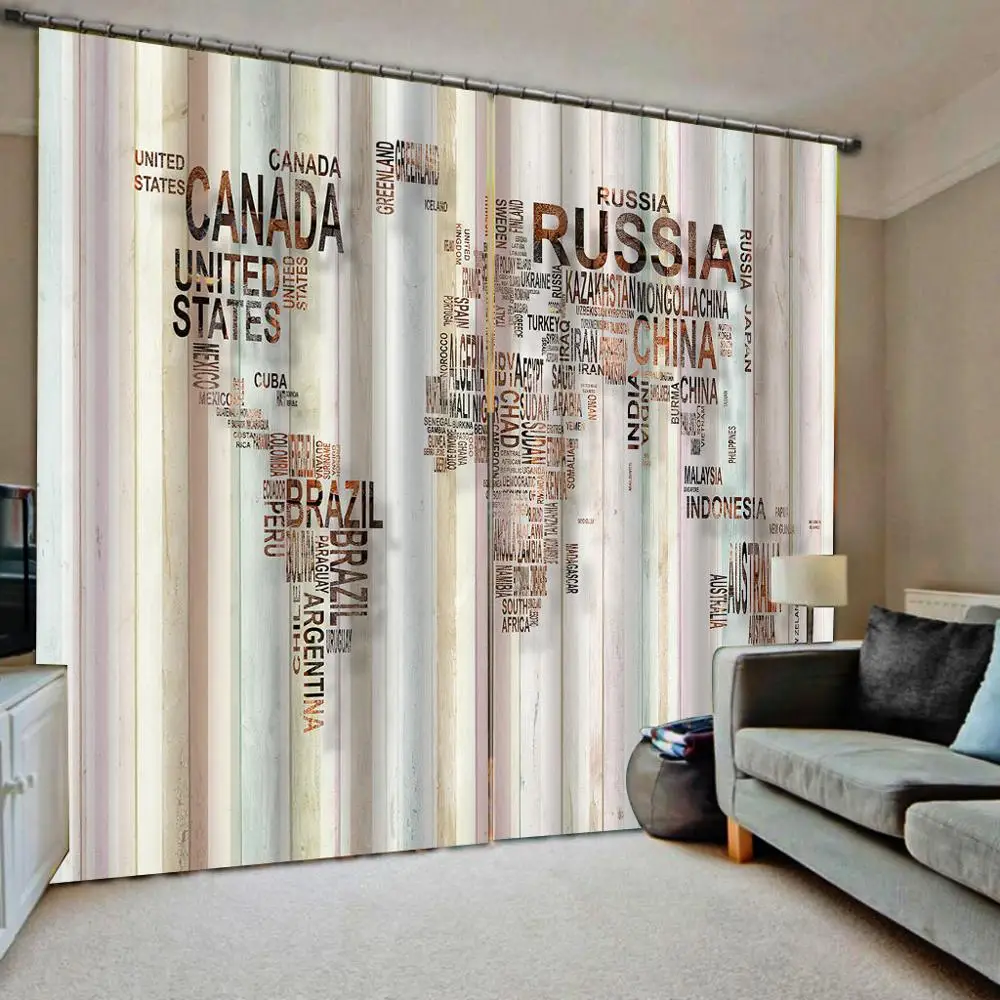 Custom 3D Curtains english world maps Blackout For Living Room Bedroom Luxury Window Drapes Blinds | Дом и сад