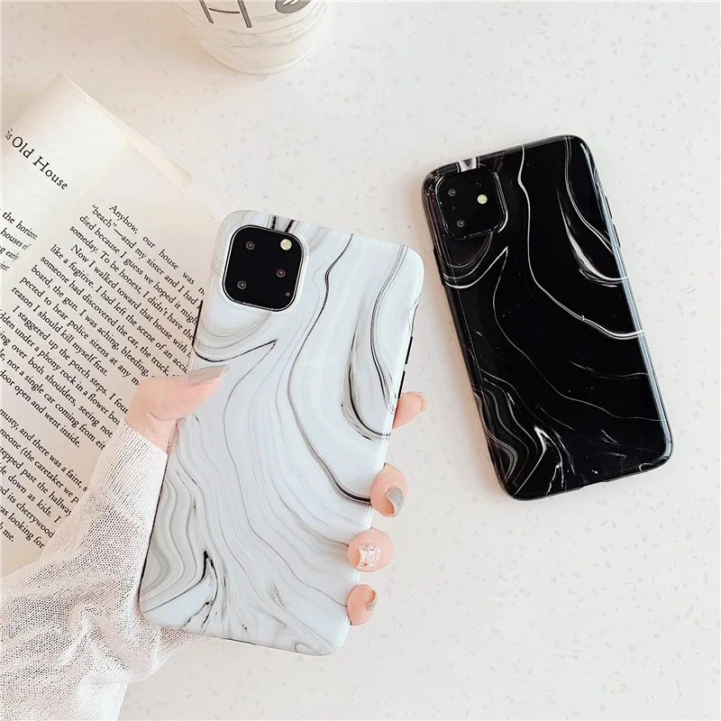 100 шт./лот чехол для телефона с мраморной текстурой для iPhone 11 Pro Max XR X XS MAX 6 6S 7 8 Plus мягкие черно-белые чехлы