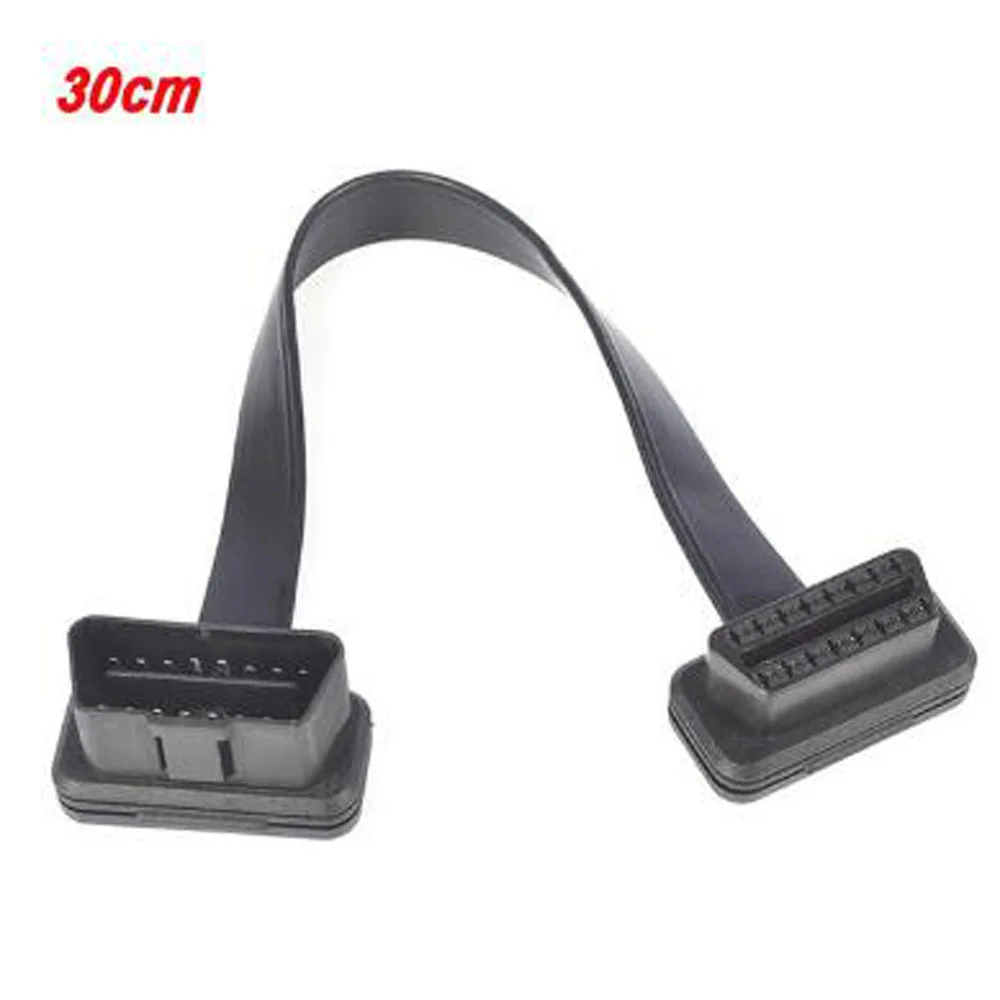 30cm/60cm/100cm Flat Thin 16Pin OBD 2 Extender OBD2 16 Pin ELM327 Male To Female Adapter Elbow OBDII Extension Connector Cable small car inspection equipment Code Readers & Scanning Tools