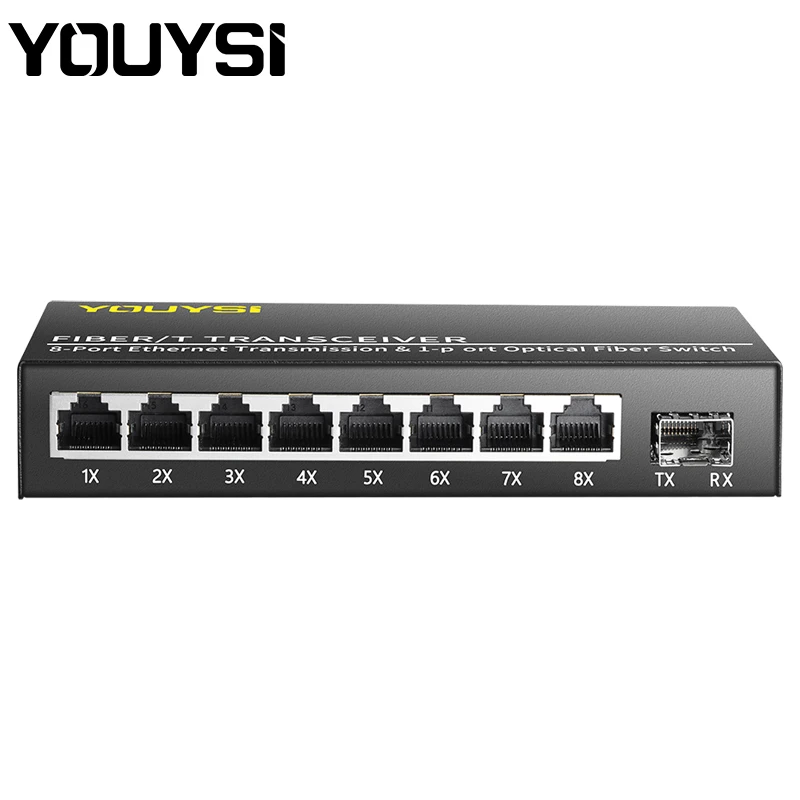 

YOUYSI YYS-MC518F Fiber media Converter to 8 port RJ45 Gigabit Media Converter SFP 100/1000M Ethernet Converter Transceiver