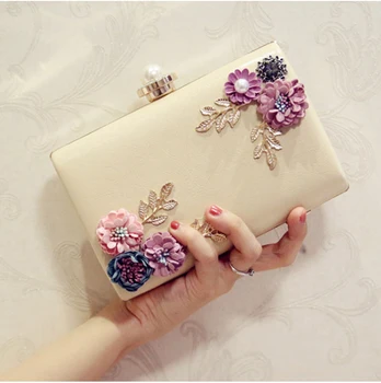 

Fashion women bag designer faux leather evening bag handmade shoes with floral print Luxury Clutch Bags chain wedding handbags
