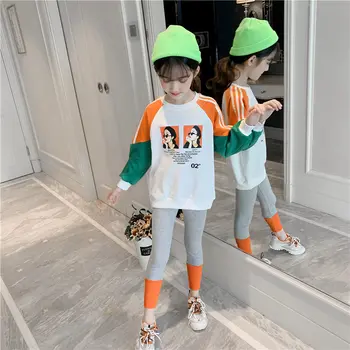 

Children's Suits Baby Girls Cotton Top + Leggings Trouser Clothing Sets Teenagers Hot Sale Tracksuit Patchwork School Costume