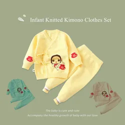 Ensemble de vêtements Kimono tricotés pour bébé 0 6M, sous vêtements en coton pour nouveau né, pull en laine Fine, Section Fine, nœud papillon singe dessin animé 
