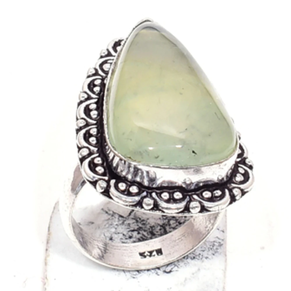Подлинное серебряное кольцо Prehnite накладное из меди ручная работа Женские