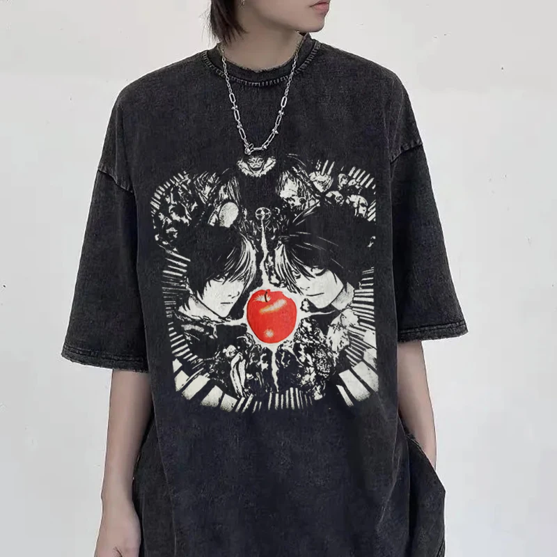 Anime Death Note Printed T Shirt Menwoman Retro Washed Tops Tees Harajuku Tshirt 2021 Streetwear Hip Hop Malewoman T-shirts | Женская