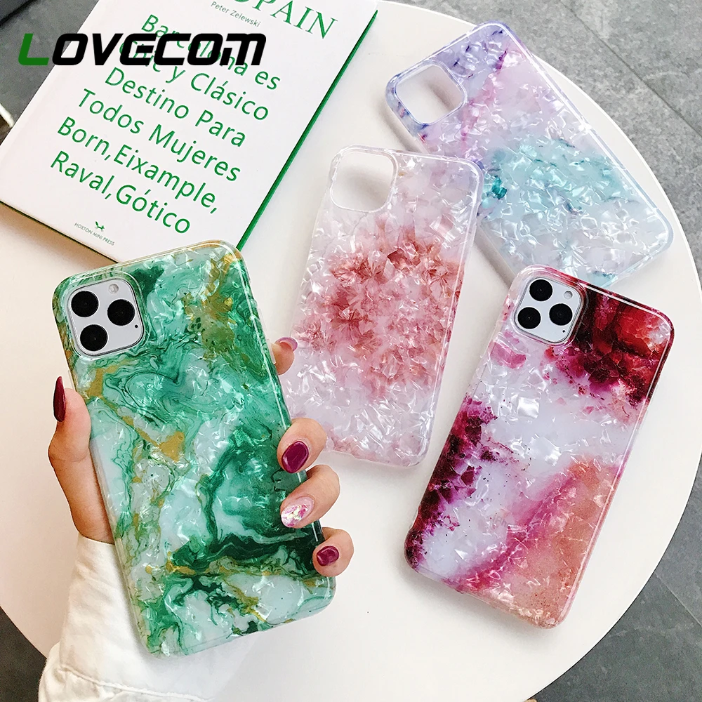 cool iphone 11 Pro Max cases LOVECOM Phone Case For iPhone 13 12 11 Pro Max XR XS Max 7 8 Plus X Dream Conch Glossy Marble Soft IMD Full Body Back Cover Gift leather iphone 11 Pro Max case