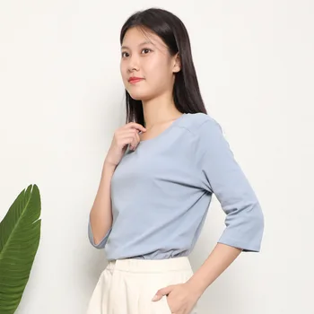 

YZY Solid Color T-shirt Female Half-sleeve Shirt Pure Cotton Crew Neck