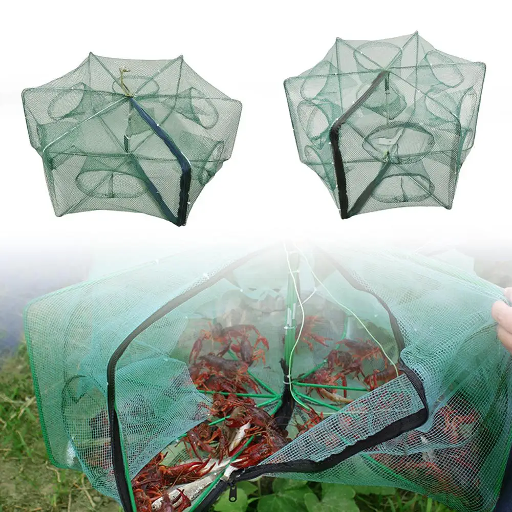 

6/12 Hole Fishing Net Folded Portable Crayfish Shrimp Catcher Tank Trap China Cages Mesh Traps Free Shipping
