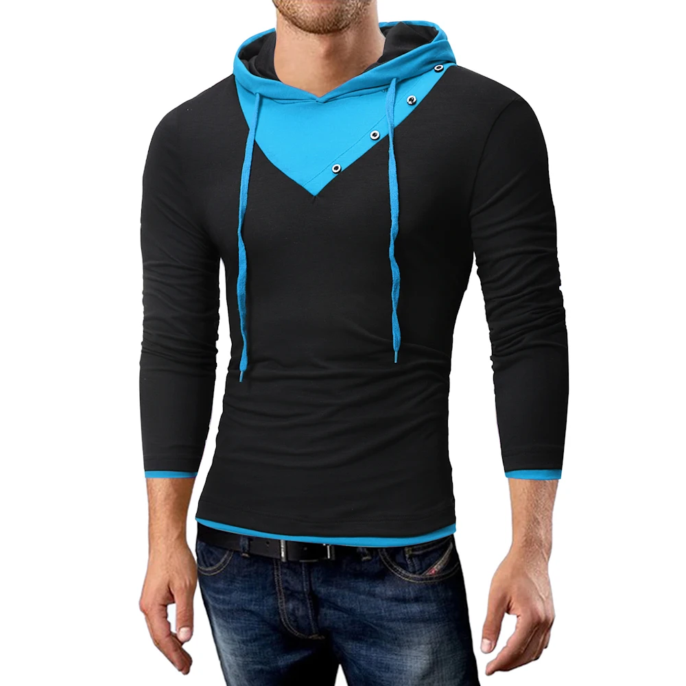 Новый дизайн кнопки смешанные Цвет с капюшоном длинным рукавом Футболка 2018 на