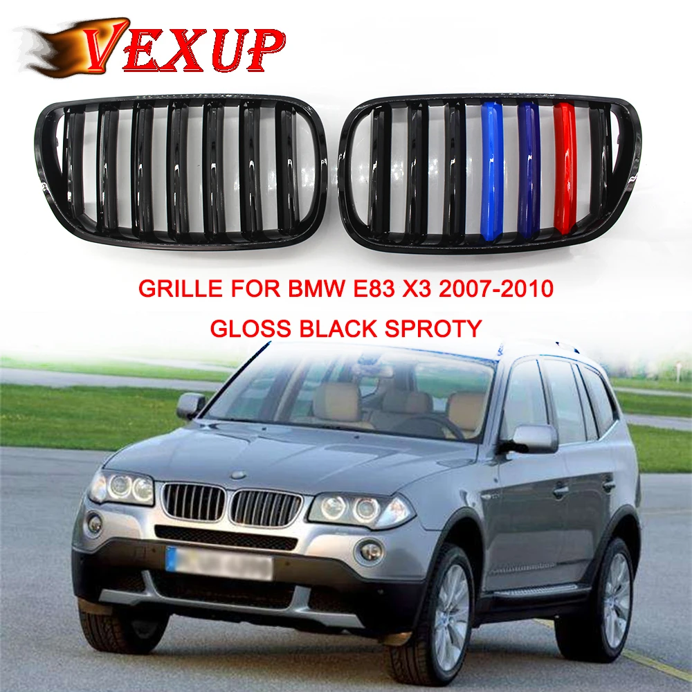 1Pair Single Slat Front Gloss Black Sporty Center Kidney Grille For BMW E83 X3 2007 2008 2009 2010 Grill | Автомобили и мотоциклы