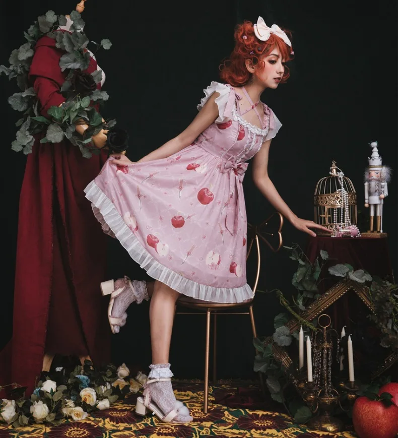 

Knife & Apples ~ Sweet Printed Summer Dress Casual Off the Shoulder Short Sleeve Lolita Dress