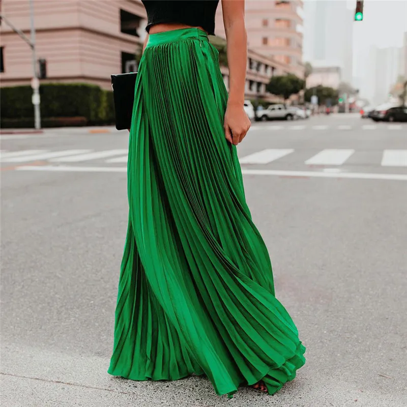 Women's Skirt Pleated Chiffon Skirt Womens Skirts Long Solid Color High Waist Skirt Ladies Loose Elegant Woman Clothes