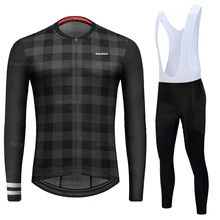 

Autumn/Spring Men's Long Sleeve Retro Plaid Suit Team Runing Jerseys Ropa Ciclismo Breathable Offroad Mountain Cycling Clothing