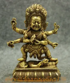 

Tibet Brass Buddhism Joss Protect 6 Arms Mahakala Buddha Set Statue Sculpture