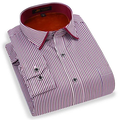 Зимние теплые мужские плотные рубашки с длинными рукавами с бархатом, деловые рубашки высокого качества, мягкая полосатая/клетчатая умная Повседневная термомайка - Цвет: BN3331