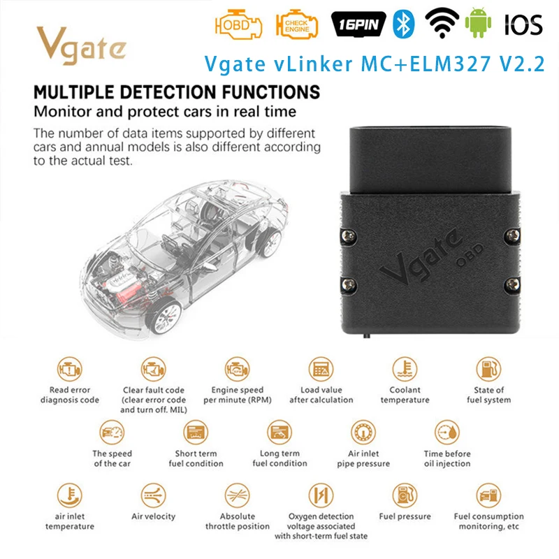 Vgate vLinker MC+ ELM 327 Bluetooth 4.0 OBD 2 OBD2 ELM327 V2.2 wifi For Android/IOS Scanner Auto Tool Car Diagnostic PK OBDLINK |