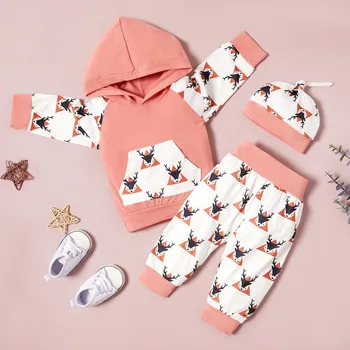 

3Pc Newborn Baby Boys and girls clothes ropa niña одежда для новорожденных Cartoon Hooded Tops+Pants+Hat Christmas Clothes #4
