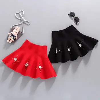 

Baby Girls Princess Flower Wool Blend Skirt High Quality Kids High Waist Knitted Mini Skirt With Pearls Flower Preppy Style 4-13